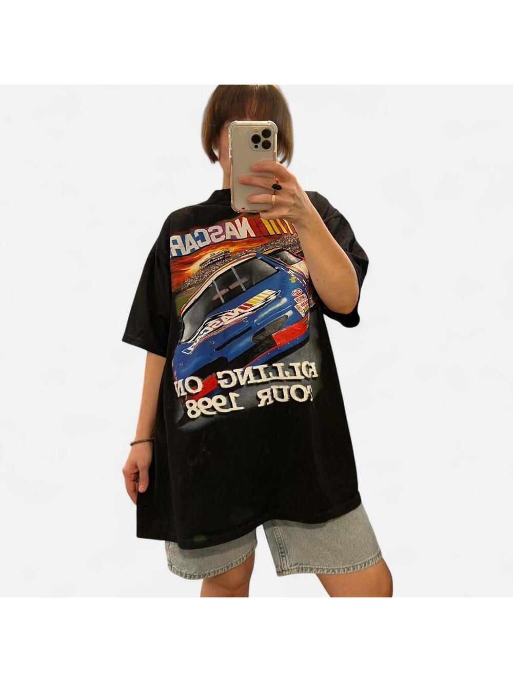 Vintage 1998 NASCAR Rolling On Tour Graphic Tee Double Sided Racing Shirt